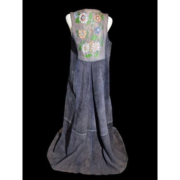Vtg 70s Char Vest Duster Jacket Hand painted Floral Flower Boho Hippie Hippy - Picture 2 of 16